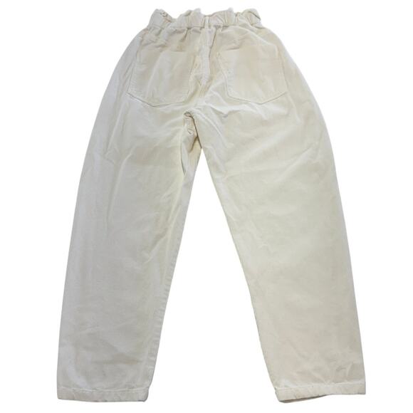 Zara Pants Womens 2 White Paperbag Waist Barrel Leg Corduroy High Rise - Picture 5 of 9